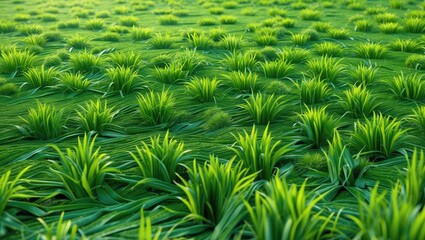 Poster - Lush green grass in a garden showcasing a vibrant lawn pattern and texture for a serene nature background.
