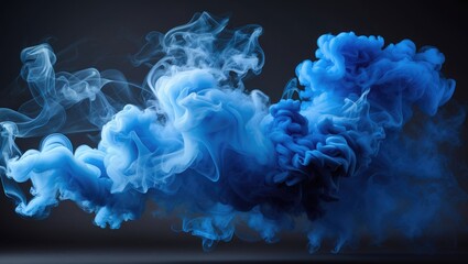 Poster - Blue smoke swirls gracefully against a black background creating an abstract visual experience perfect for artistic and commercial use.