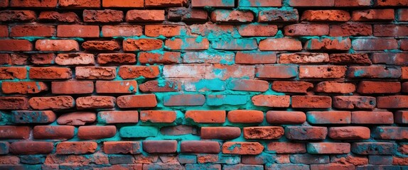 Poster - Weathered brick wall texture with vibrant patina from historic Ayutthaya, Thailand ideal for backgrounds and design projects.