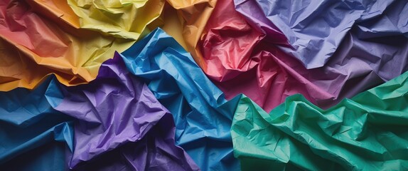 Poster - Vivid multicolor crumpled paper texture background in bright hues vibrant aesthetic for creative projects and design elements