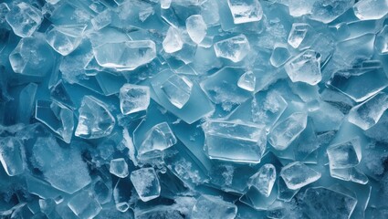 Poster - Abstract texture of frozen ice surface with scattered shards in varying shapes and shades of blue, creating a cold and frosty visual effect.