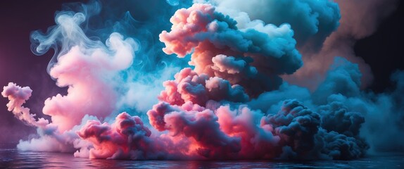 Poster - Colorful and dynamic swirling smoke clouds in a mystical atmosphere creating a sense of movement and depth in a captivating visual display.