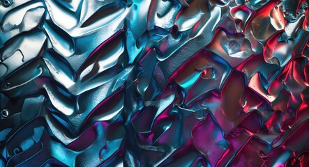 Poster - Abstract metallic stainless steel texture with vibrant colors showcasing a unique wavy surface design suitable for backgrounds and visuals.