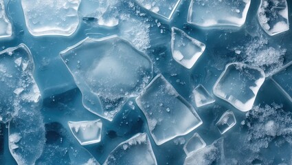 Poster - Abstract blue ice texture with fragmented frozen surface showcasing layers and crystal formations for cold aesthetic backgrounds.