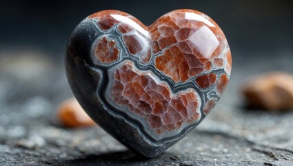 Poster - Natural stone heart with intricate patterns and vibrant colors on textured background showcasing craftsmanship and elegance