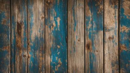Poster - Weathered blue and brown wooden texture with rustic charm ideal for design, fashion, and abstract backgrounds in creative projects.