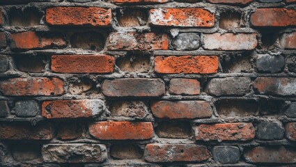 Poster - Aged brick wall texture with weathered red and gray tones ideal for backgrounds in design projects or urban-themed artworks.