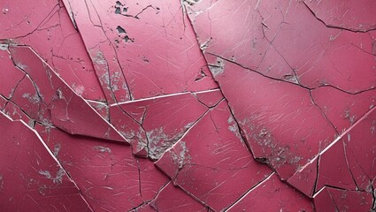 Poster - Pink metal texture featuring scratches and cracks creating an industrial and distressed background effect for various design applications.