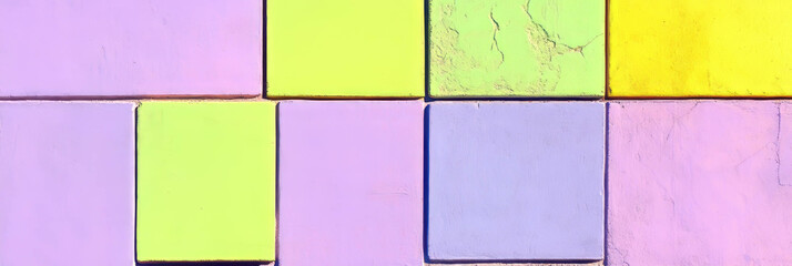Poster - Colorful geometric wall texture with violet, lime, and white tones for creative design