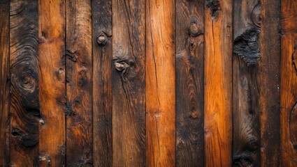 Poster - Rustic brown and orange wood texture background with knots and natural grain patterns suitable for various design applications.