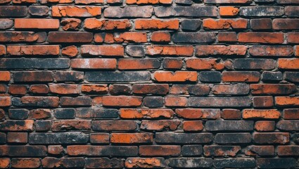 Poster - Weathered red brick wall texture featuring uneven surfaces and a mix of hues ideal for backgrounds in design projects.