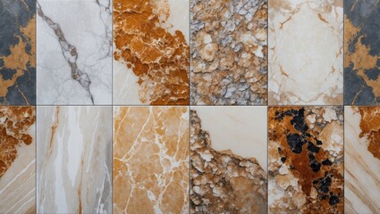 Poster - Luxury marble tile textures showcasing natural stone patterns for elegant interior wall and floor decoration in a stylish arrangement.