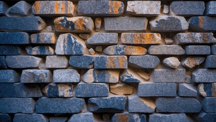 Poster - Textured ancient granite stone wall with intricate masonry pattern, showcasing natural color variations and rustic charm.