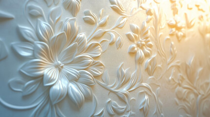 Wall Mural - Elegant wall texture with raised floral molding design for interior decor