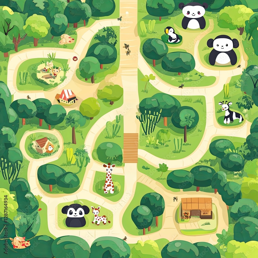 Random Zoo Map A whimsical zoo map showing animals and pathways Stock Illustration ...