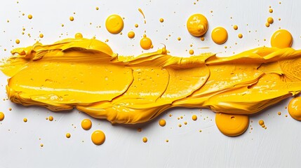Poster - This artwork showcases a vibrant yellow green brushstroke on a clean white background. The closeup captures the texture and rich color details of the paint revealing its unique character.