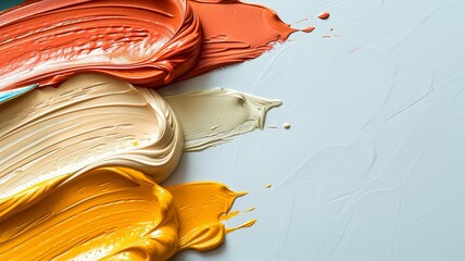 Poster - A detailed closeup showcases a single brushstroke of red yellow and green paint on a smooth white surface highlighting the texture and vibrant colors against the backdrop.