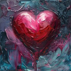 Poster - This abstract digital painting vividly showcases love through dynamic swirling colors and prominent heart motifs creating an emotional and captivating experience for viewers.