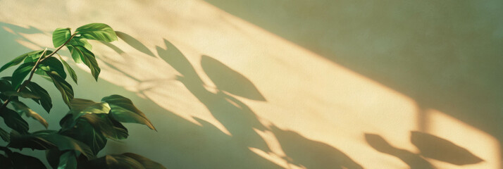 Poster - Tranquil scene of warm beige wall with plant shadows and subtle light reflection
