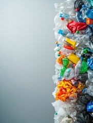 Aufkleber - Plastic waste piled on the left and neatly stacked recycled products on the right showcase stark contrast in waste management. Generative AI