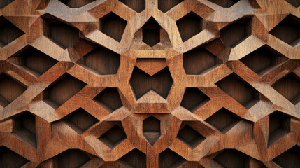 Poster - Intricate wooden texture with detailed geometric carved patterns for design