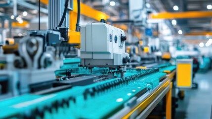 Poster - Advanced injection molding setup with interconnected machines in a streamlined production line