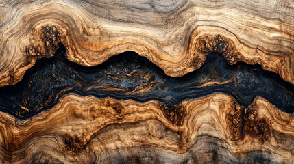 Poster - Dark resin veins and wood texture for natural design projects