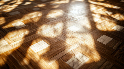 Poster - Elegant wooden texture with inlaid bone and reflective light patterns