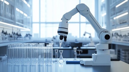 Poster - Automated robotic arm testing mineral samples in a high-tech lab