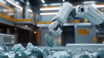 Poster - Automated robotic arm testing mineral samples in a high-tech lab