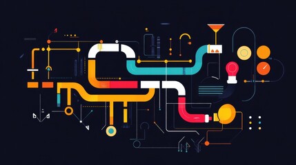 Leinwandbilder - Gas pipelines and flow infographic showcasing a minimalist design with vibrant colors and clear layout for easy understanding. Generative AI