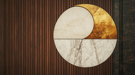 Poster - Modern geometric design with wood and marble mosaic for interior decoration
