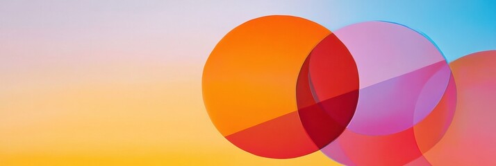 Aufkleber - Colorful circles overlap against a bright pastel background showcasing a harmonious blend of shapes and hues in abstract art. Generative AI