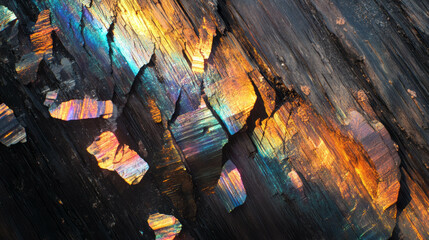 Poster - Vibrant rainbow refractions on textured wood surface for creative design
