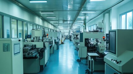 Poster - Factory equipped with multiple large injection molding machines for mass production