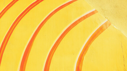 Poster - Vibrant yellow wall with orange neon curves - modern design for urban aesthetic