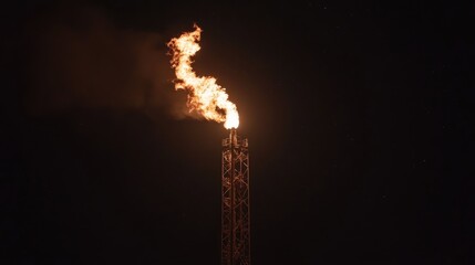 Poster - High-pressure flare stack releasing controlled gas emissions at night