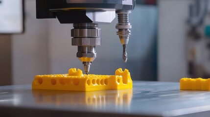 Poster - Industrial-grade injection molding machine forming a detailed plastic product