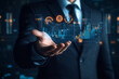 © AI.noevation - Businessman Presenting Futuristic Holographic Data Charts Graphs and Financial Analytics