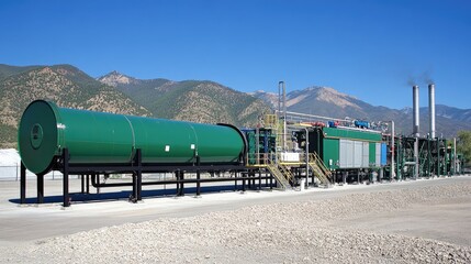 Poster - Large-scale industrial rotary dryer used for mineral processing and refining