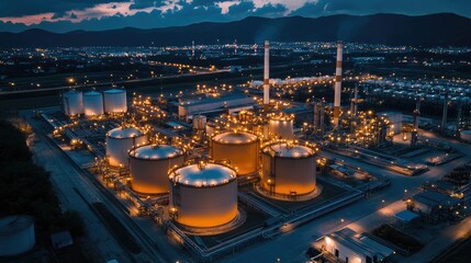 Poster - Massive gas storage and processing facility illuminated under bright industrial lights