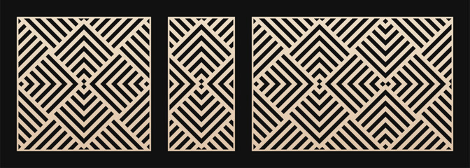 Aufkleber - Laser cut panel set. Vector template with abstract geometric pattern, lines, stripes, chevron. Decorative stencil for CNC cutting of wood, metal, plastic, paper, plywood. Aspect ratio 1:1, 1:2, 3:2