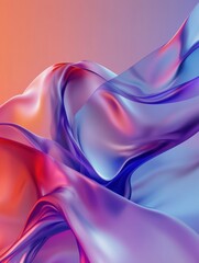 Aufkleber - Colorful abstract fabric waves flowing smoothly under soft light in vibrant shades of blue and orange. Generative AI