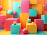 Abstract geometric shapes, colorful display, studio scene, product backdrop