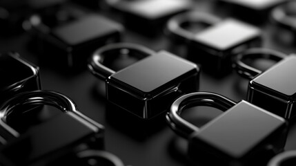 Aufkleber - shiny black padlocks arranged on a dark surface, symbolizing data protection and access security in 