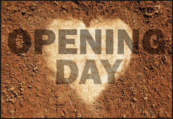 Wall Mural - Opening day message with baseball home plate shaped as heart         