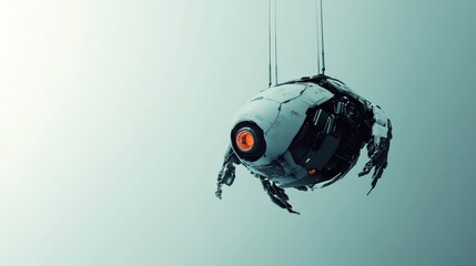 Poster - This futuristic robot drone hangs from the ceiling of the room