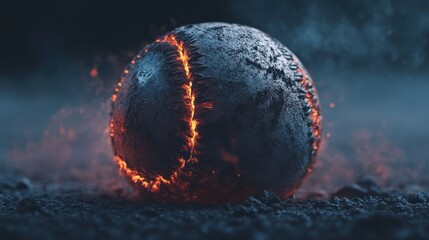 Poster - A glowing, textured baseball appears to be smoldering, surrounded by a dark, atmospheric background.