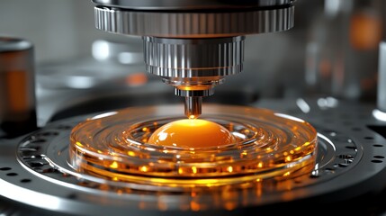 Poster - Precision machining, glowing sphere, lab, robotic arm