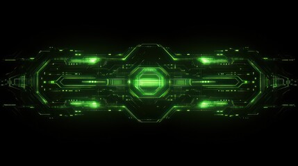 Poster - Glowing green tech interface, futuristic design, dark background, digital art, UI element
